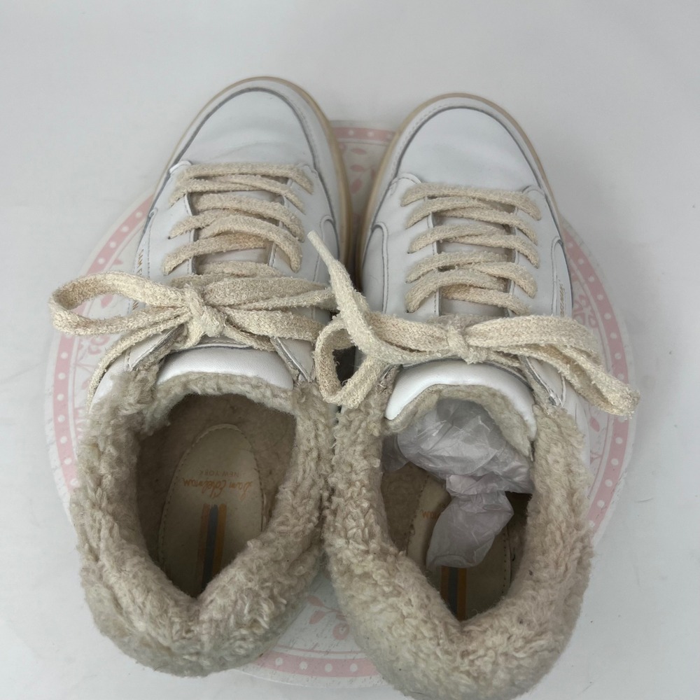 SAM EDELMAN Wess Sneaker Women 10 White Leather Faux Shearling Platform Low Top - Picture 6 of 13